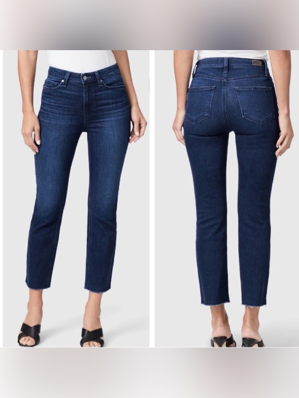 PAIGE Cindy Crop Raw Hem High Rise Jeans 27 Dark Blue Promise Wash Denim Stretch